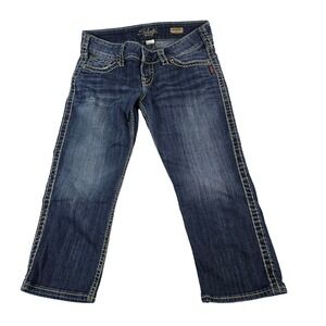 Silver Jeans McKenzie Capri Dark Wash‎ Distressed Stitch Womens Size 29